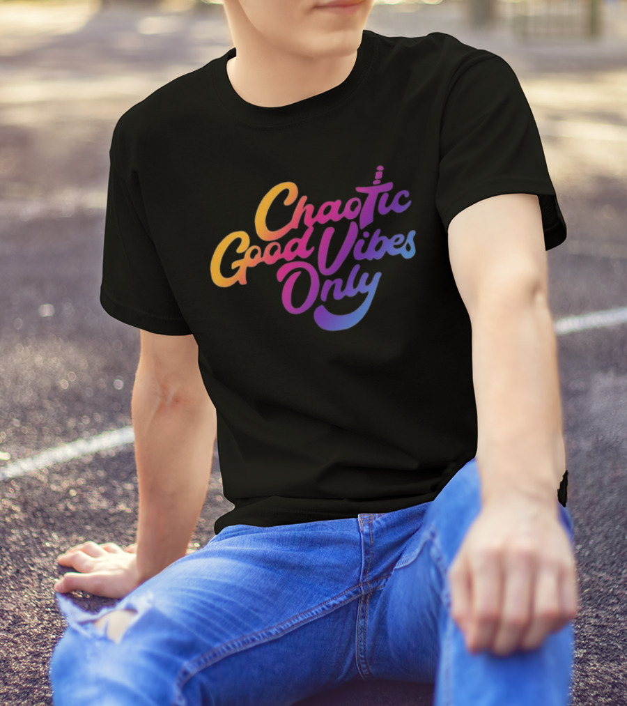 Chaotic Good Vibes Only Sword Icon Gradient Text T-Shirt