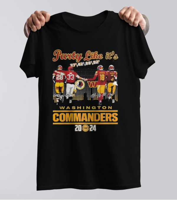 Party Like It's 37 42 88 92 Washington Commanders 2024 Football Legends Signatures T-Shirt