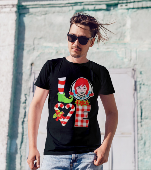 LOVE Elf Wendy’s Christmas Red Stripes Plaid Candy Cane Holiday T-Shirt
