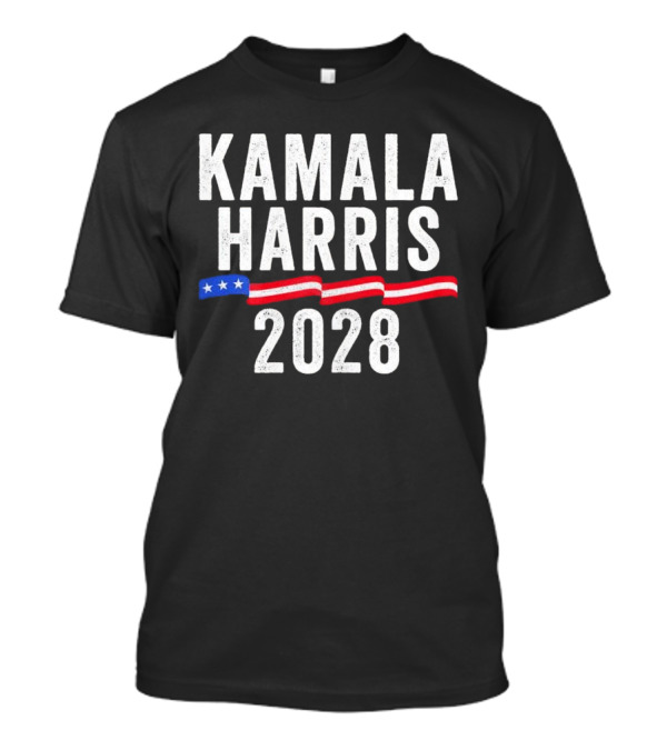 Kamala Harris 2028 With US Flag Stripes And Stars T-Shirt