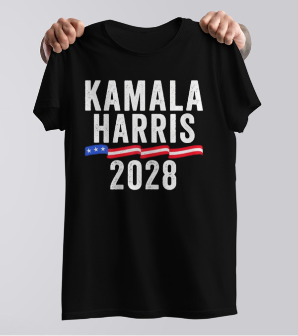 Kamala Harris 2028 With US Flag Stripes And Stars T-Shirt
