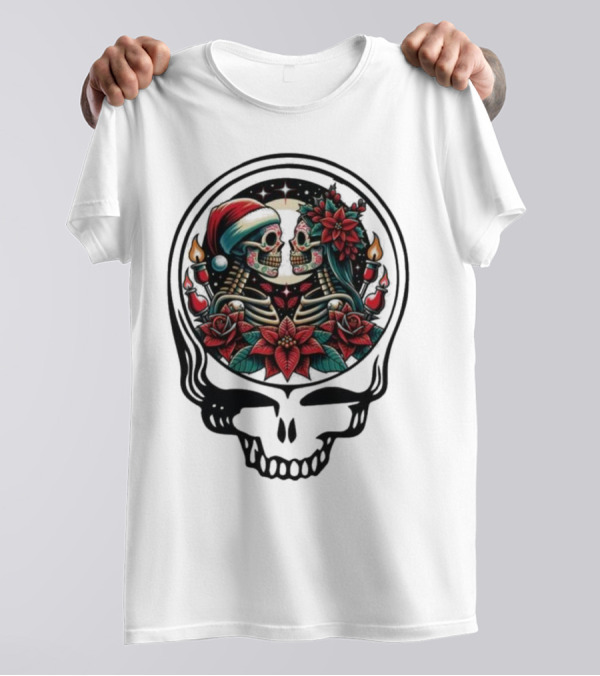 Grateful Dead TLEO Christmas 2024 Skull Santa Skeletons Poinsettia Candles T-Shirt