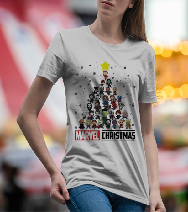 Marvel Christmas Chibi Avengers Characters Tree T-Shirt