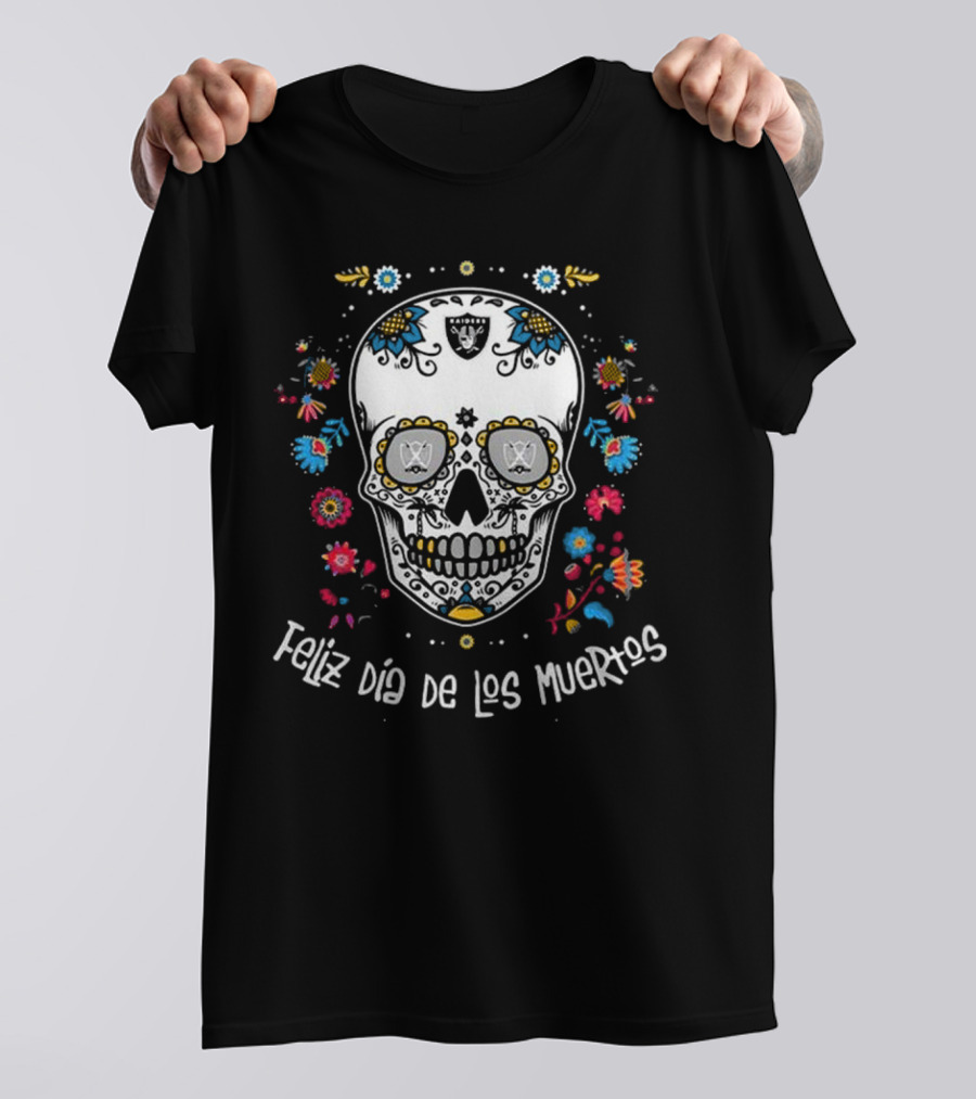 Las Vegas Raiders Feliz Día De Los Muertos 2024 Skull Floral T-Shirt