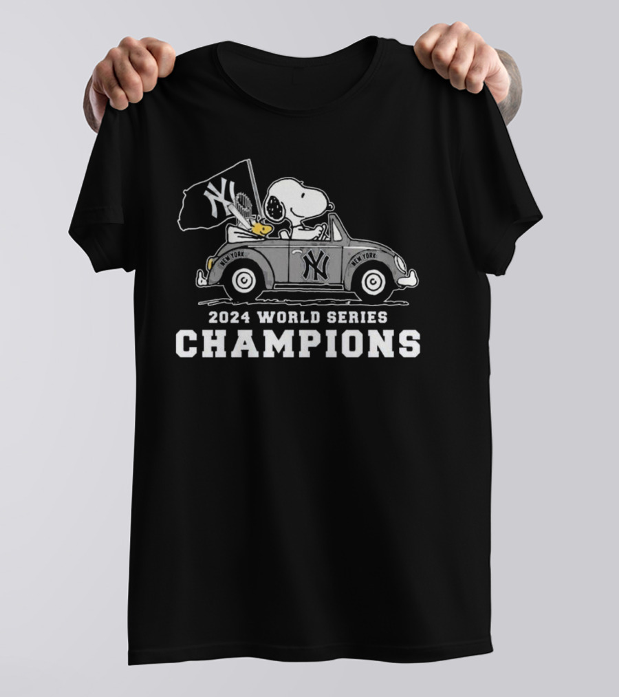 Peanuts Driving New York Yankees Car 2024 World Series Champions T-Shirt