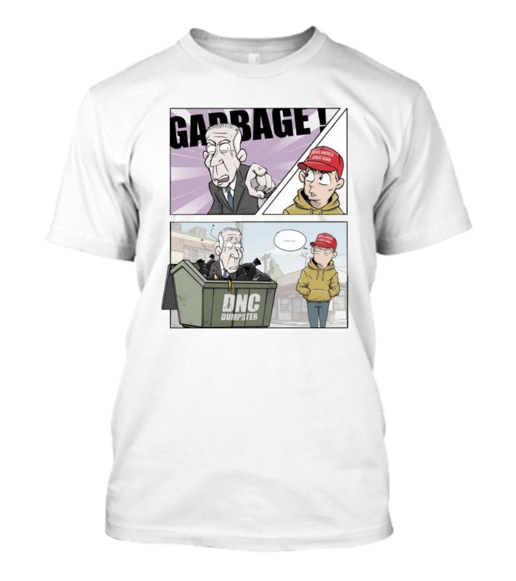 Joe Biden Garbage Trump Supporter Make America Great Again DNC Dumpster Cartoon T-Shirt