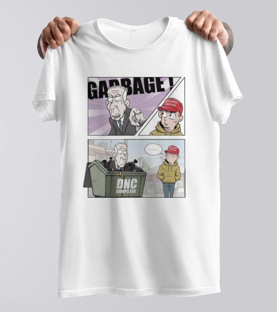 Joe Biden Garbage Trump Supporter Make America Great Again DNC Dumpster Cartoon T-Shirt