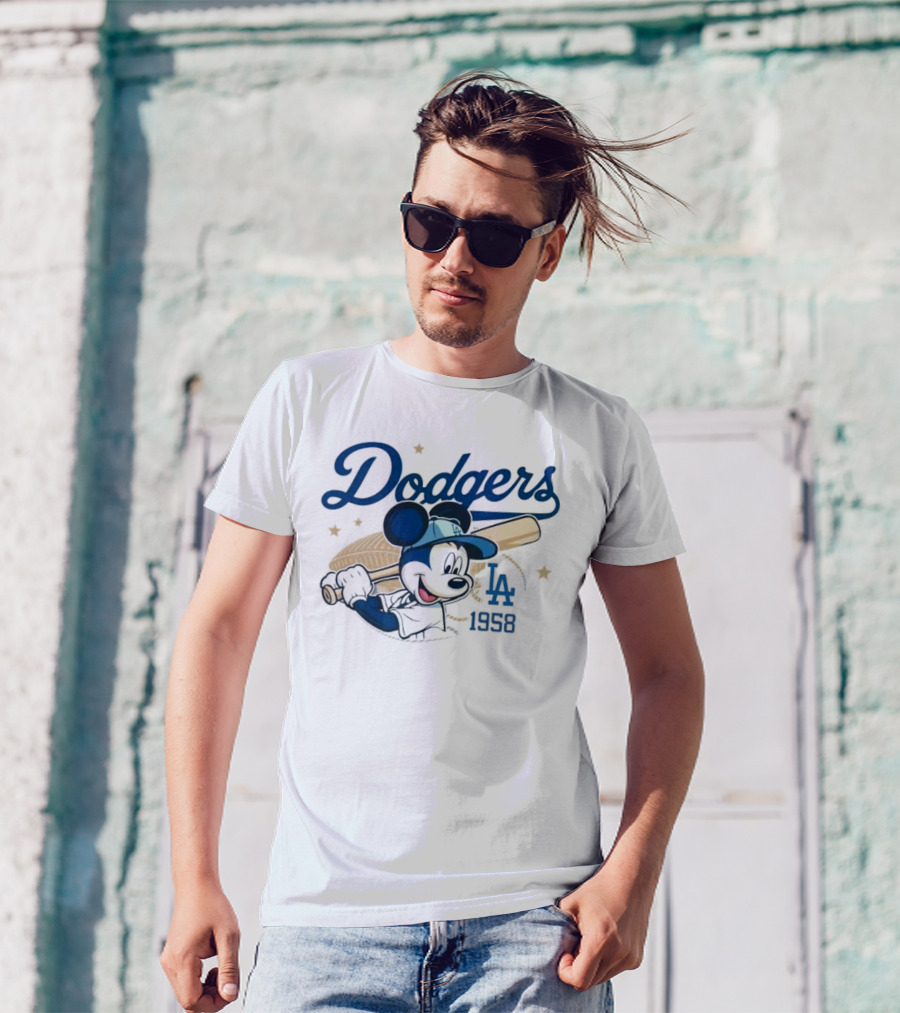 Mickey Mouse Dodgers LA 1958 Baseball MLB Team Retro Fashion T-Shirt