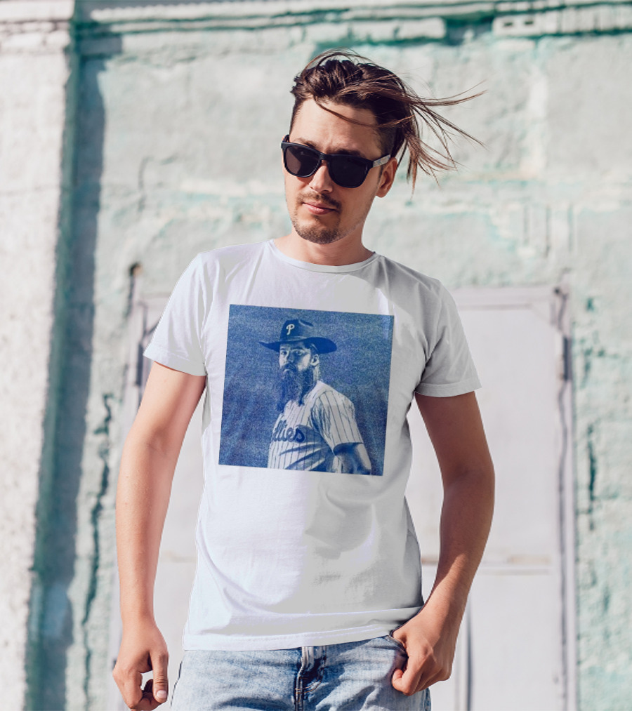Philadelphia Phillies Brandon Marsh 2024 Pinstripe Blue Cowboy Hat T-Shirt