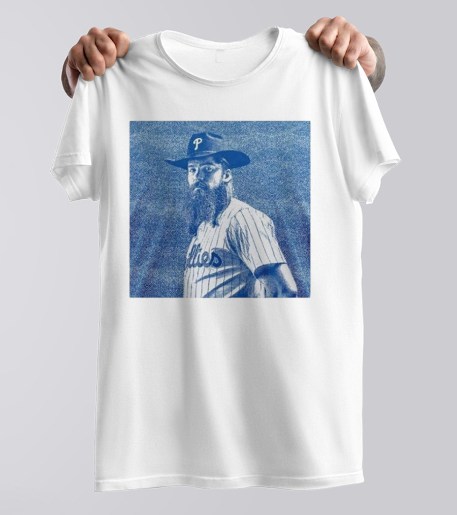 Philadelphia Phillies Brandon Marsh 2024 Pinstripe Blue Cowboy Hat T-Shirt