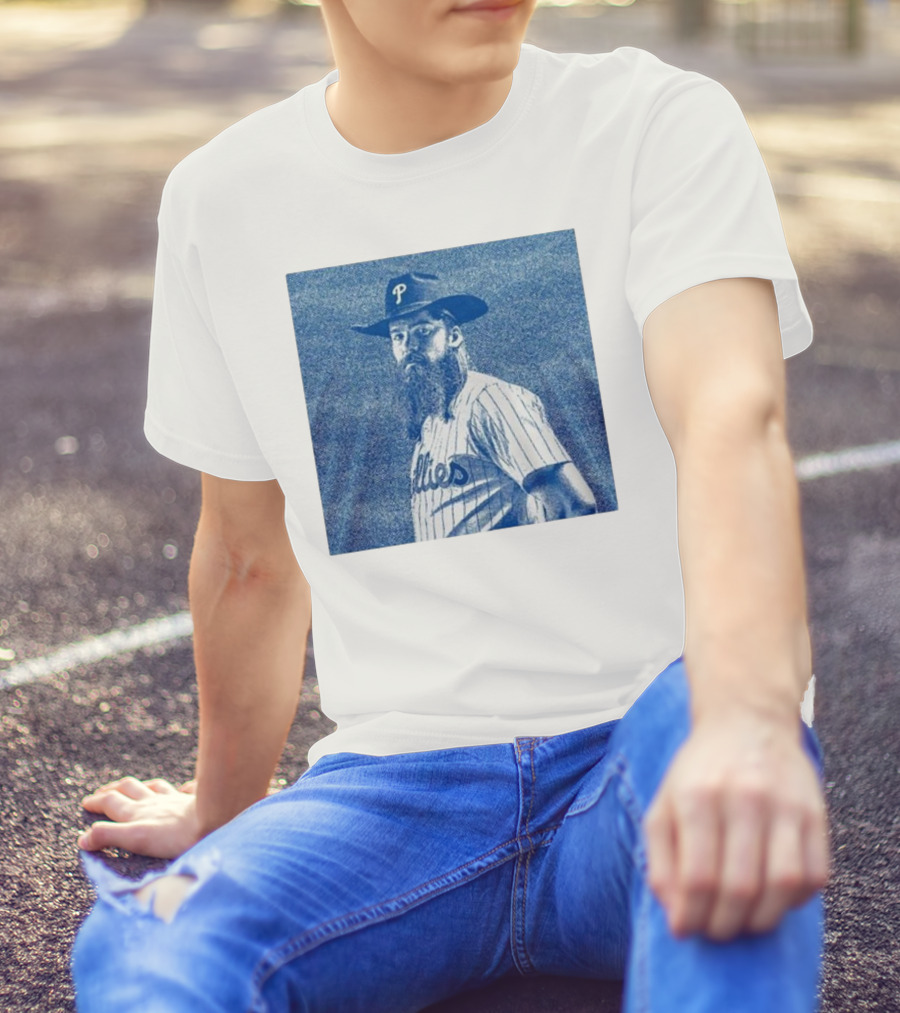 Philadelphia Phillies Brandon Marsh 2024 Pinstripe Blue Cowboy Hat T-Shirt