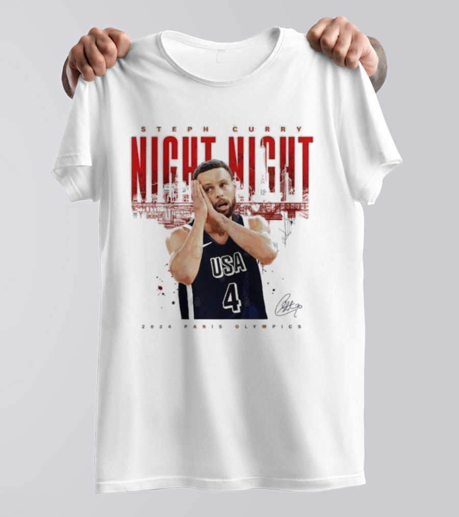 Steph Curry Night Night USA 4 2024 Paris Olympics Signature T-Shirt