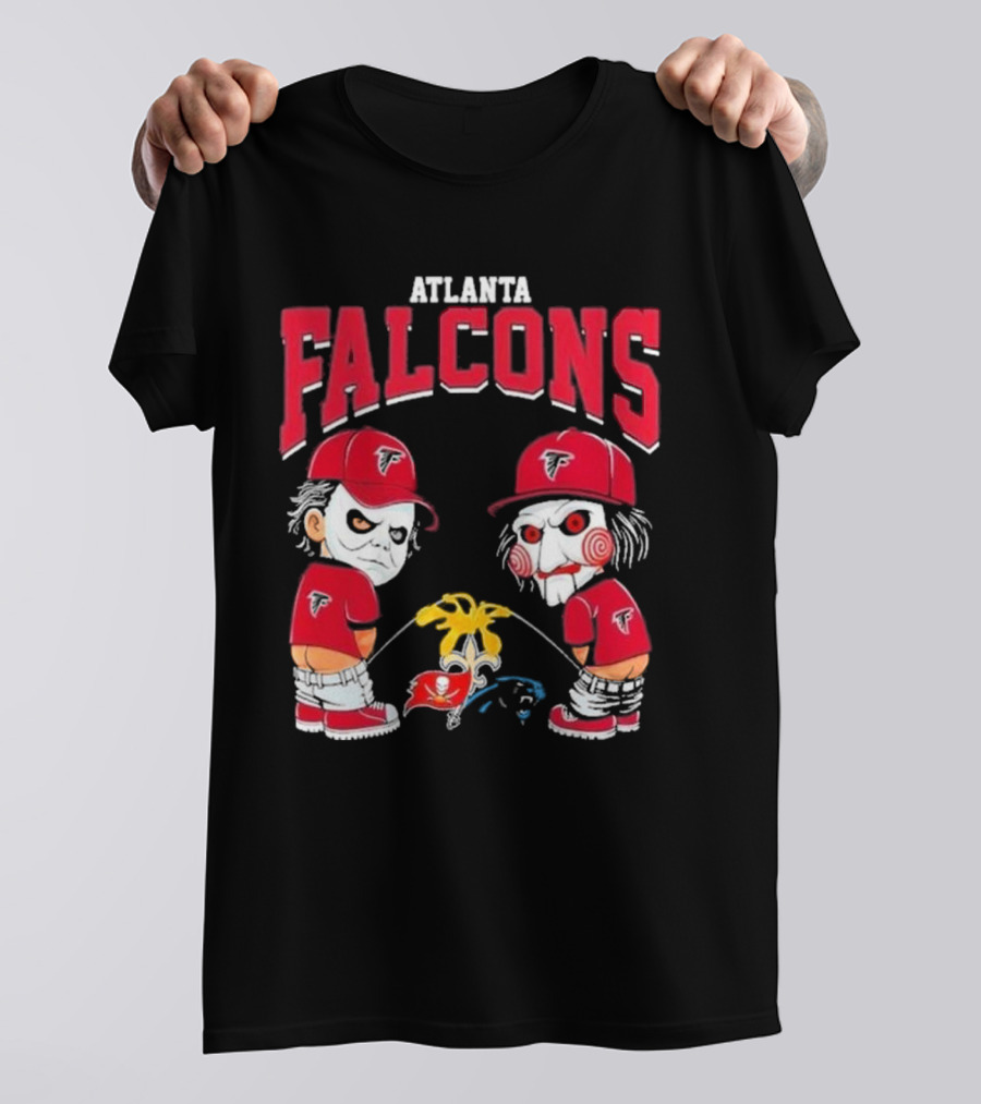 Atlanta Falcons Halloween 2024 Michael Myers Billy The Puppet Pee On NFL Teams T-Shirt
