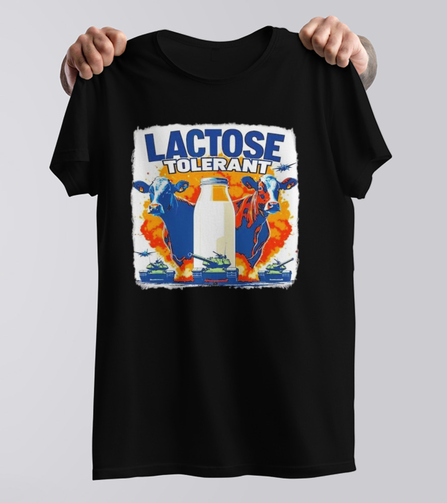 LACTOSE TOLERANT Milk Defense With Cows And Tanks T-Shirt