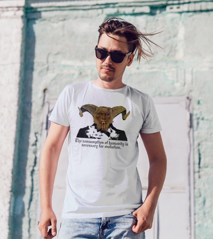 The Consumption Of Humanity Is Necessary For Evolution Goat Mask Figure T-Shirt