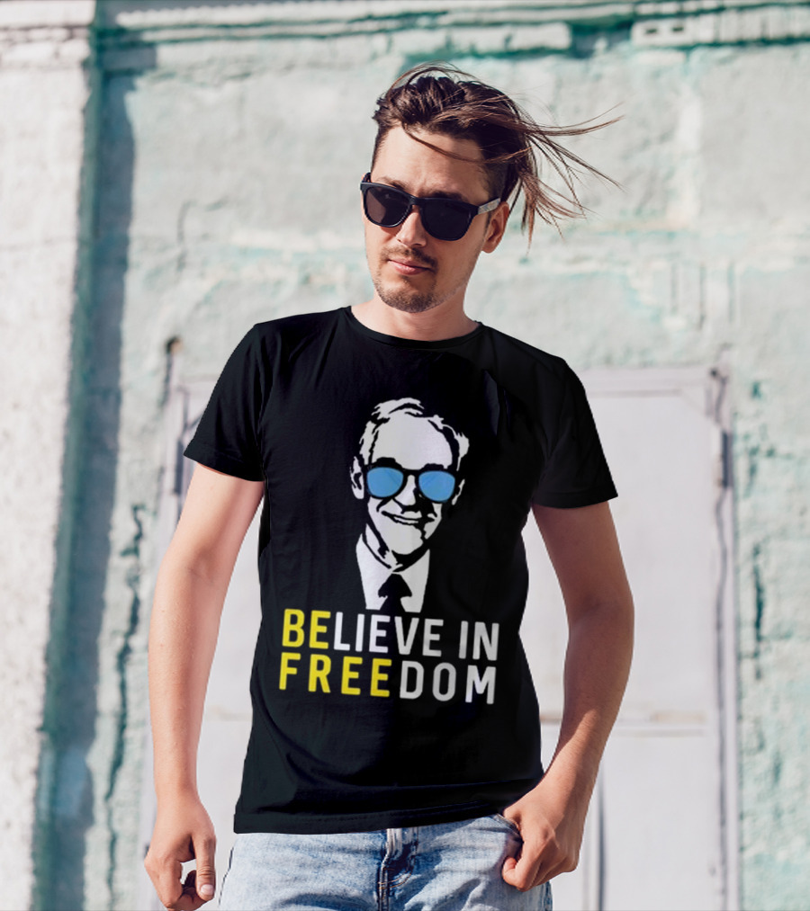 Believe In Freedom Libertarian Ron Paul Blue Sunglasses T-Shirt