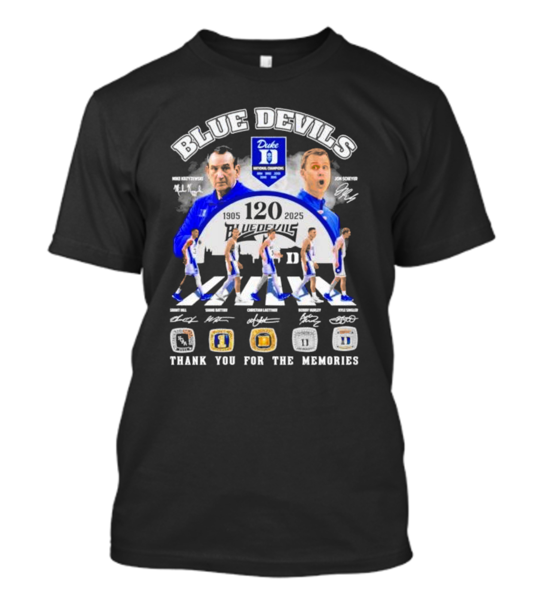 Duke Blue Devils 120th Anniversary 1905-2025 Abbey Road Players Thank You For The Memories Signatures T-Shirt