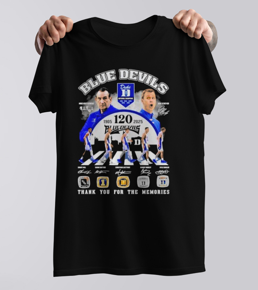 Duke Blue Devils 120th Anniversary 1905-2025 Abbey Road Players Thank You For The Memories Signatures T-Shirt