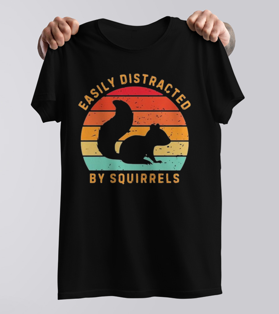Easily Distracted By Squirrels Justice For Peanuts 2024 Retro Sunset Squirrel T-Shirt