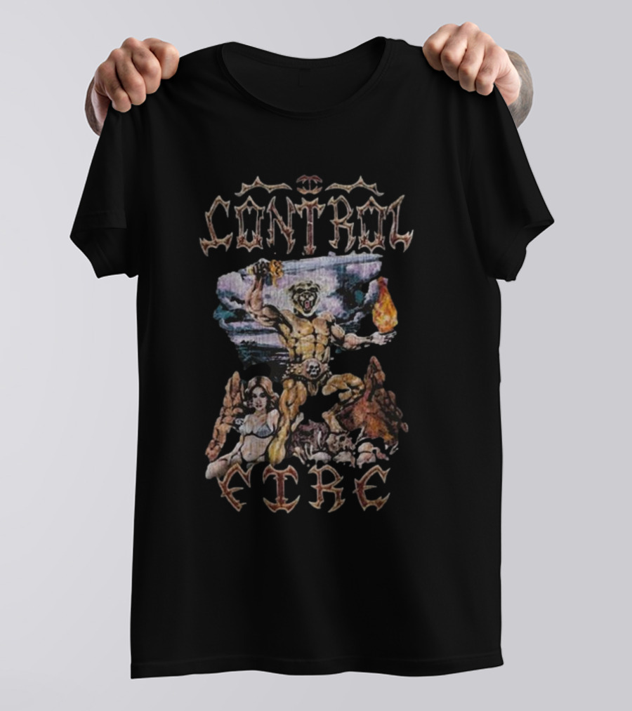 MeatCanyon Control Fire Barbarian Warrior Dark Fantasy Adventure T-Shirt