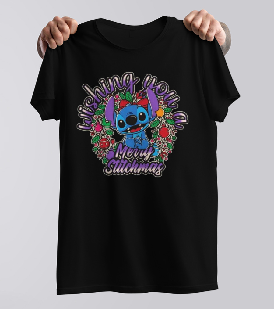 Wishing You A Merry Stitchmas Stitch Christmas Wreath T-Shirt