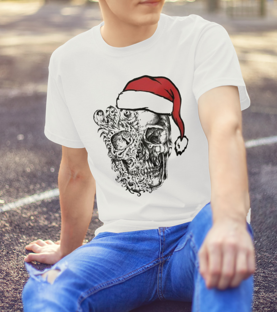 Deck The Halls With Skulls And Bodies Santa Hat Christmas Skull T-Shirt
