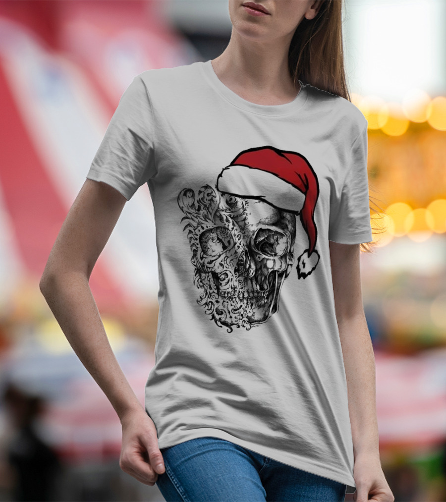 Deck The Halls With Skulls And Bodies Santa Hat Christmas Skull T-Shirt