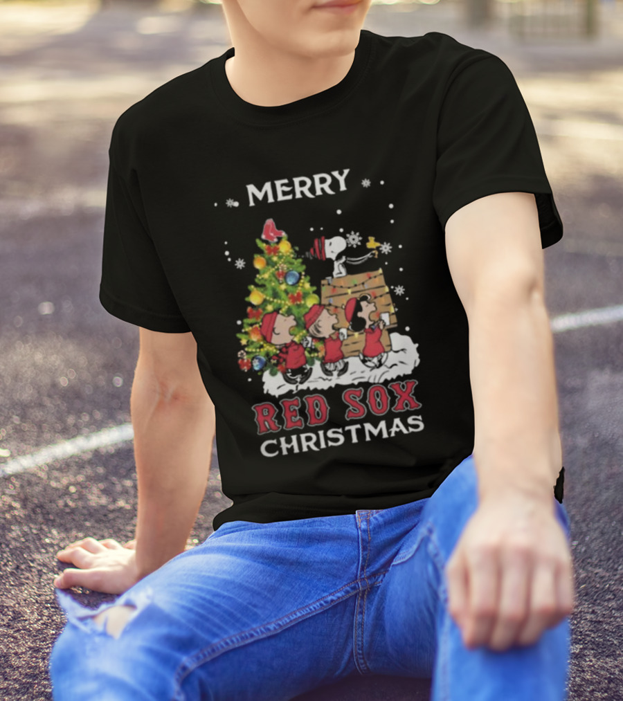 Merry Red Sox Christmas Snoopy And Friends T-Shirt