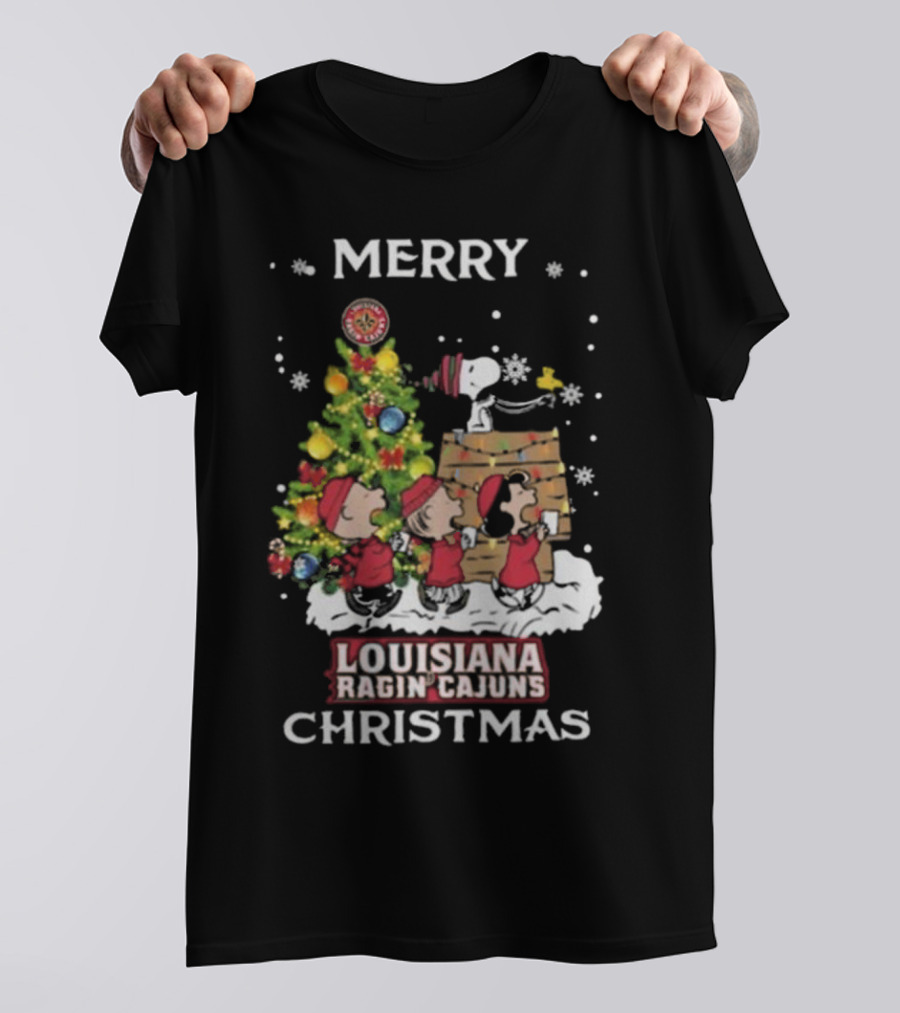 Louisiana Ragin’ Cajuns Snoopy And Friends Merry Christmas T-Shirt