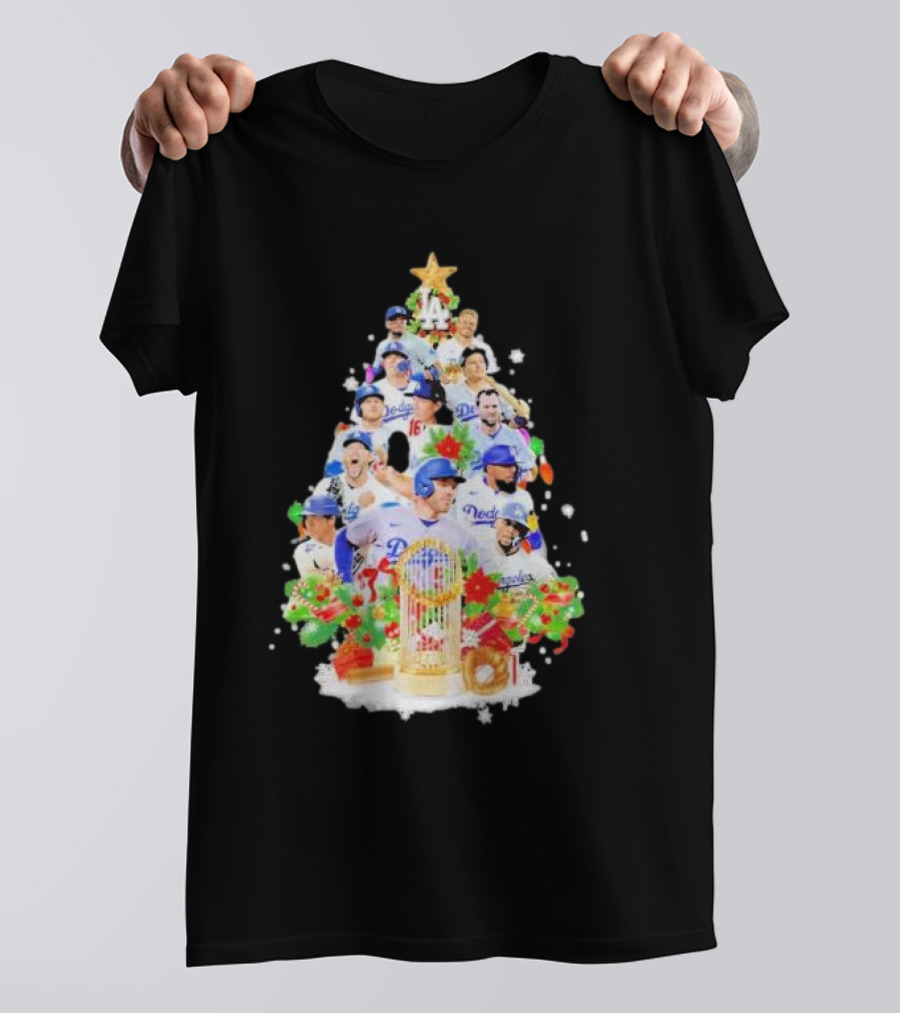 Los Angeles Dodgers Players Christmas Tree Trophy T-Shirt