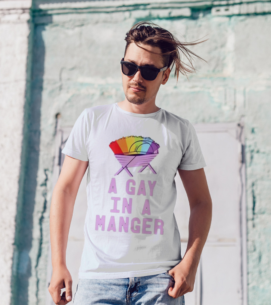 A Gay In A Manger Rainbow Purple T-Shirt
