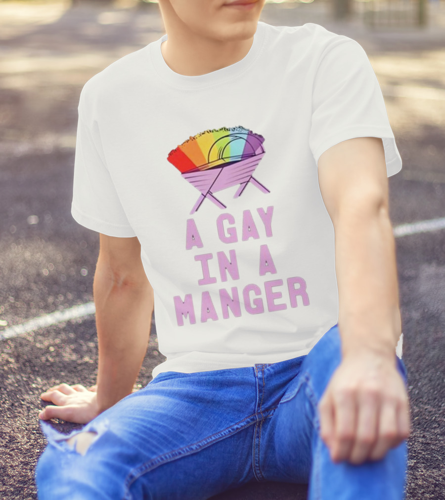 A Gay In A Manger Rainbow Purple T-Shirt