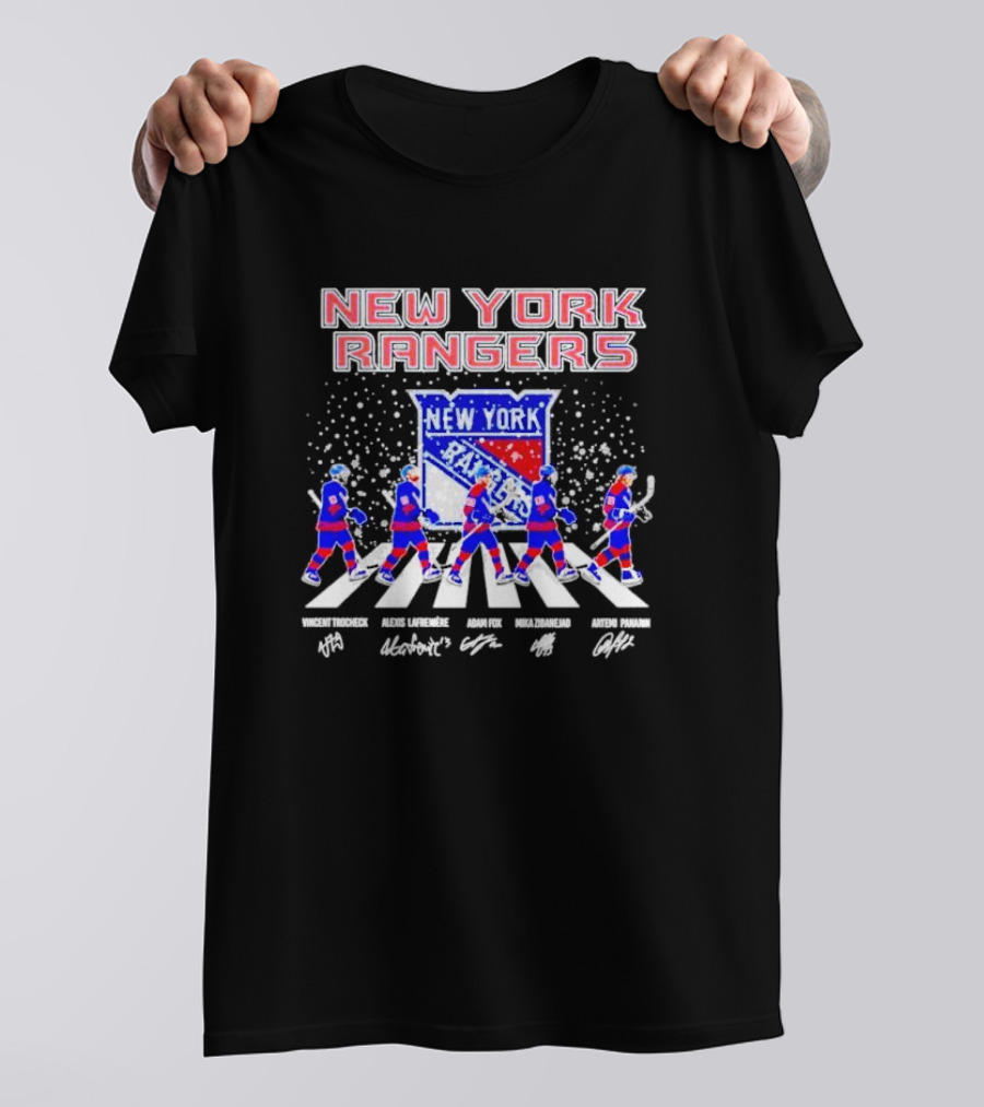 New York Rangers Trocheck Lafreniere Fox Zibanejad Panarin Signatures Christmas Abbey Road T-Shirt