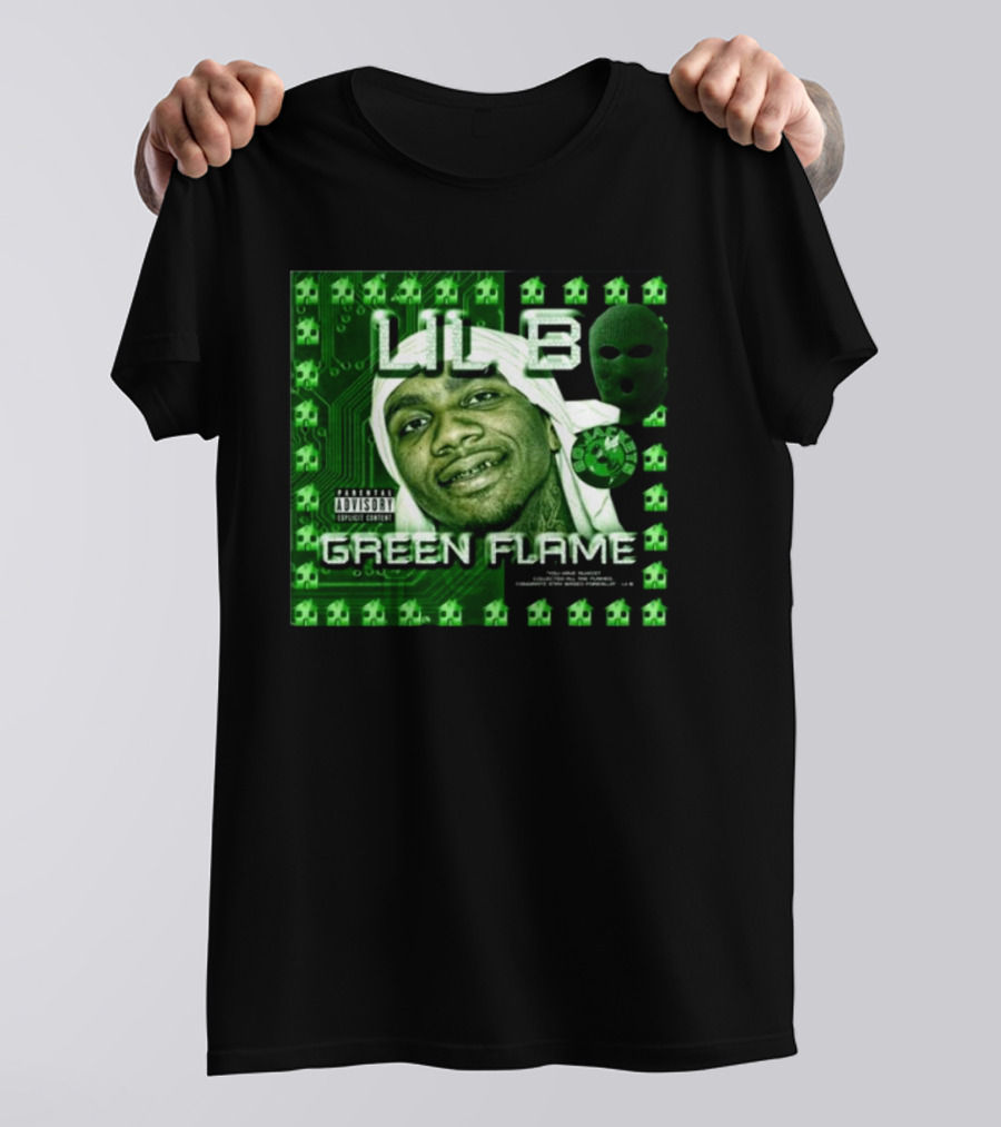 LIL B Green Flame Album Cover Art With Circuit Background And Face T-Shirt