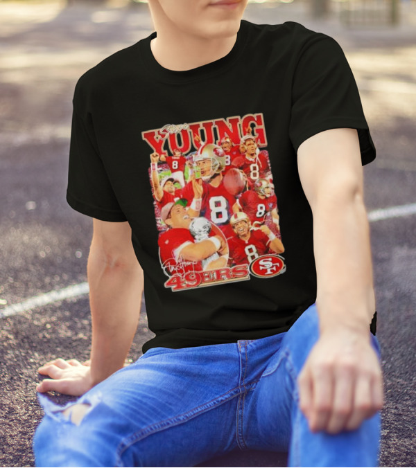 Steve Young 49ers Number 8 Vintage Signature Collage SF T-Shirt