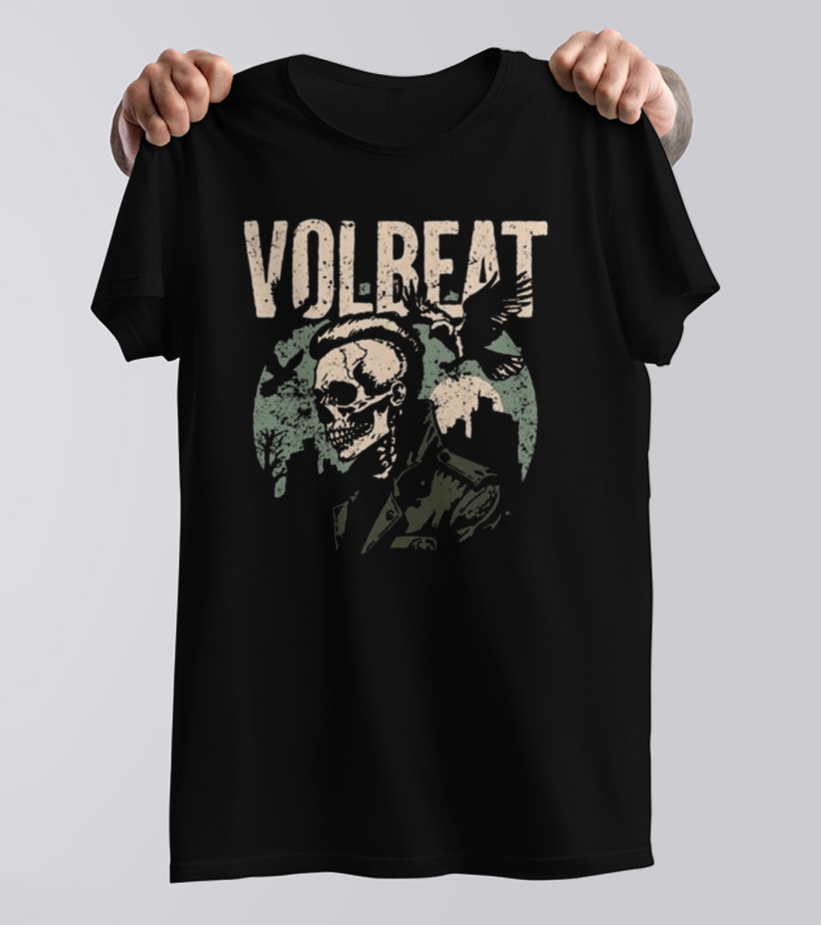 Volbeat Sixteen Dollars Skull With Birds And City T-Shirt