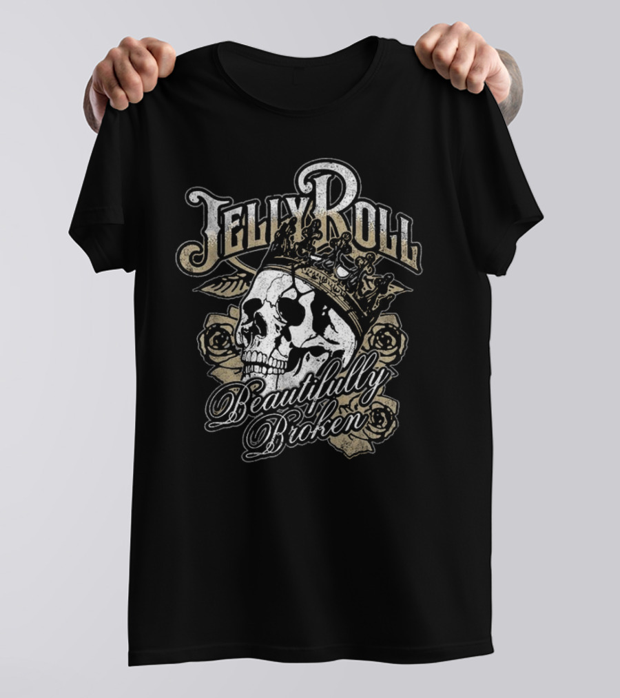 Jelly Roll Beautifully Broken Skull With Crown And Roses T-Shirt