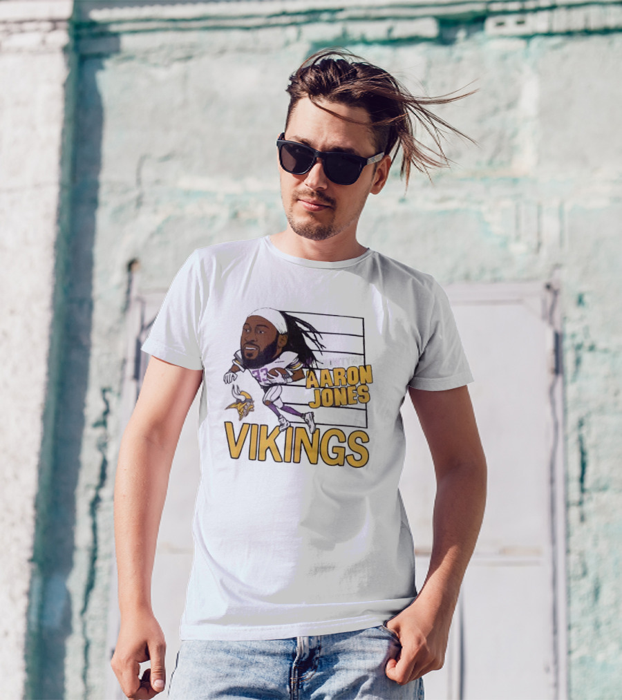 Vikings Showtyme Aaron Jones Football Cartoon Running T-Shirt
