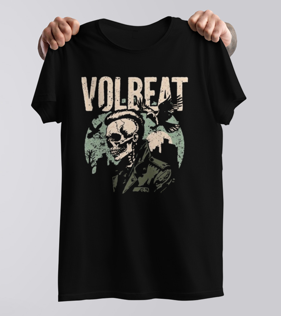 Volbeat Skull Artwork With Flying Bird Scene T-Shirt