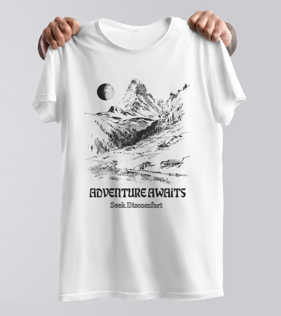 Adventure Awaits Seek Discomfort Mountain Landscape Moon T-Shirt