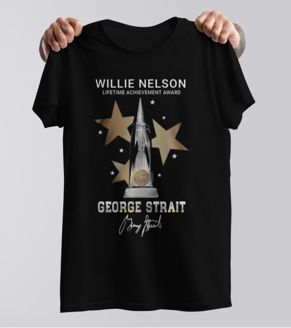 Willie Nelson Lifetime Achievement Award George Strait Signature CMA T-Shirt