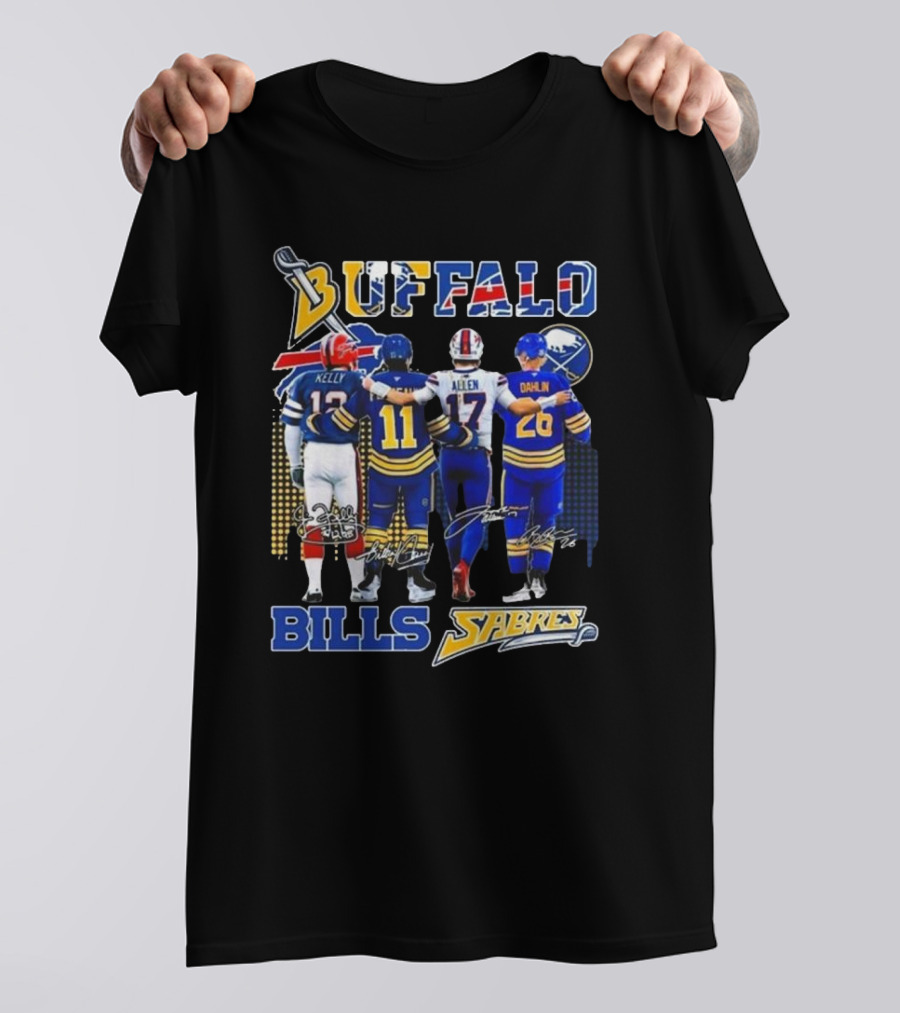 Buffalo Bills Sabres Kelly Perreault Allen Dahlin Signatures T-Shirt