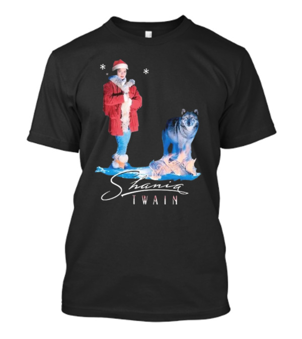 Shania Twain Holiday Santa Wolf Winter Scene T-Shirt