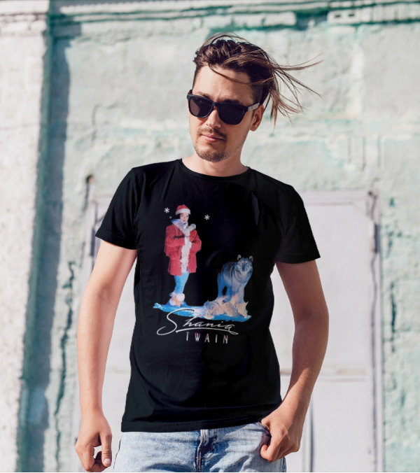 Shania Twain Holiday Santa Wolf Winter Scene T-Shirt