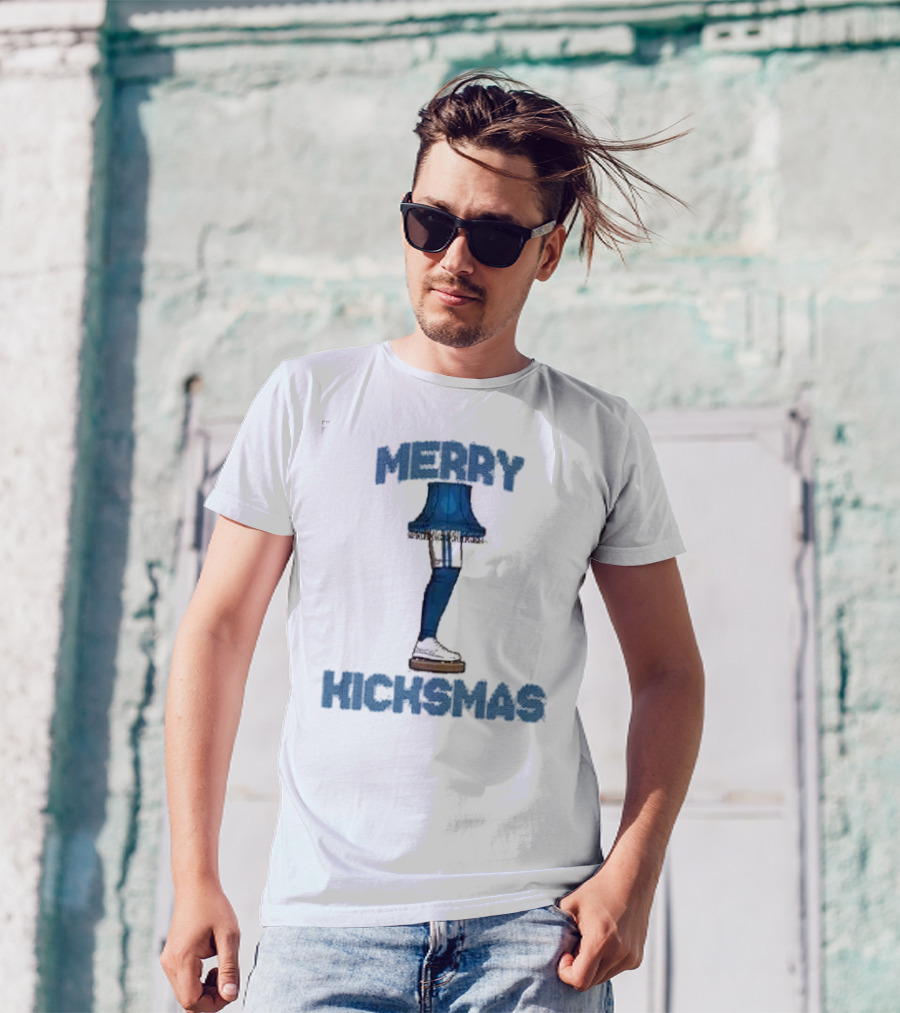 Detroit Lions Merry Kicksmas Leg Lamp Blue Football T-Shirt