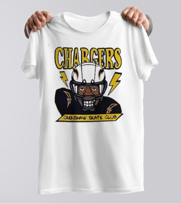 Chargers Crenshaw Skate Club Football Helmet Lightning Player T-Shirt