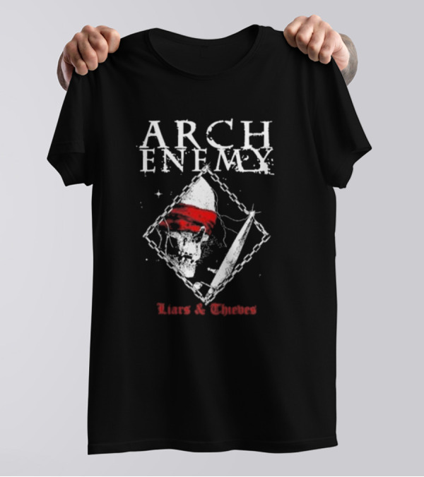 Arch Enemy Skull With Bandana, Knife, And Chains Liars And Thieves T-Shirt