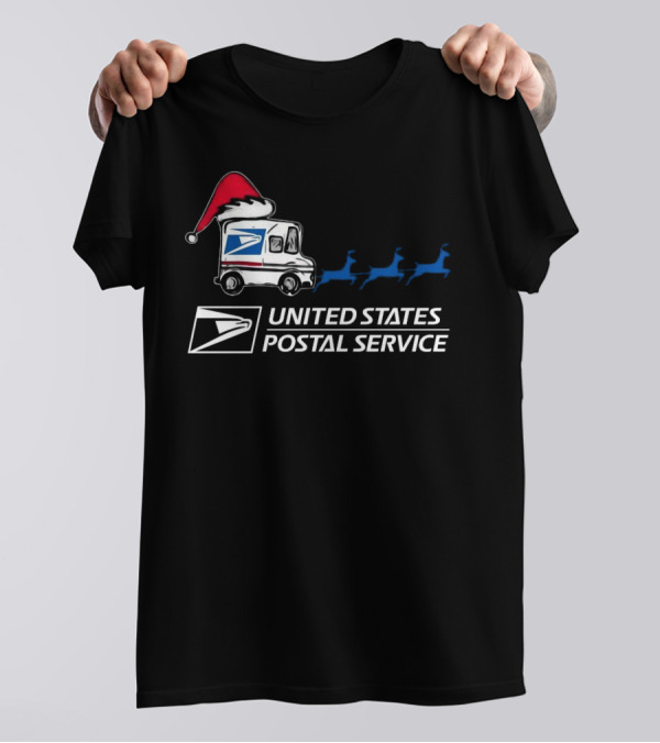USPS Reindeer Santa Hat Truck United States Postal Service Christmas T-Shirt