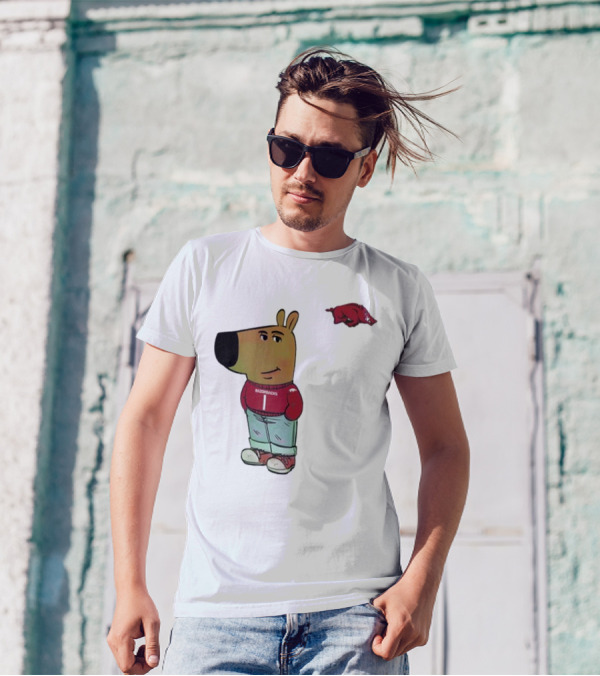 Arkansas Razorbacks Chill Guy Mascot With Cartoon Character In Red Sweater And Jeans T-Shirt