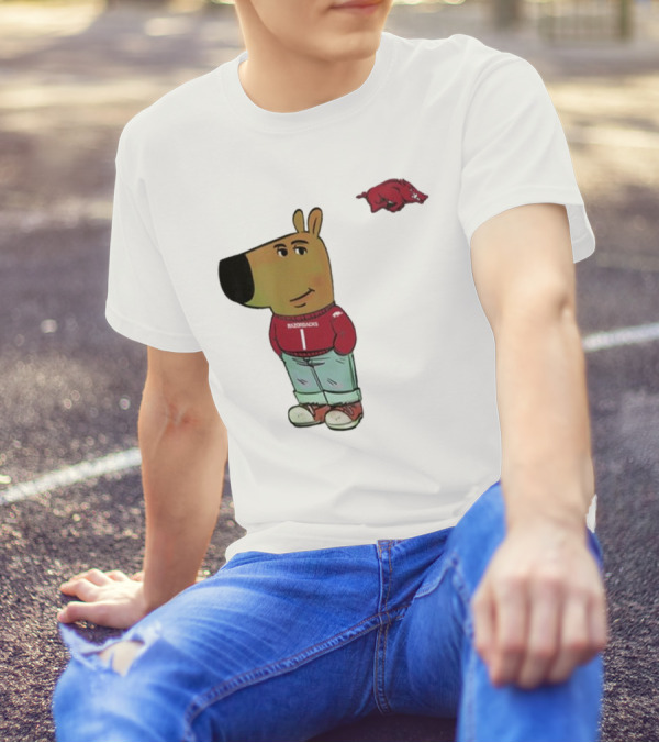 Arkansas Razorbacks Chill Guy Mascot With Cartoon Character In Red Sweater And Jeans T-Shirt